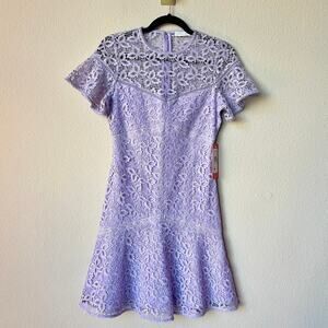 NWT NEW Monique Lhuillier Purple Lace Floral Mini Dress Size S